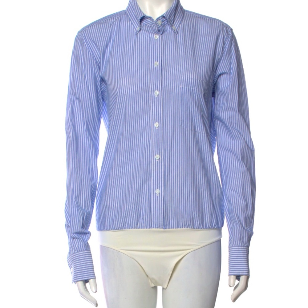 VERONICA BEARD LONG SLEEVE BLUE WHITE PINSTRIPE BODYSUIT SZ L